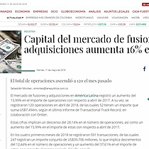 Capital del mercado de fusiones y adquisiciones aumenta 16% en abril